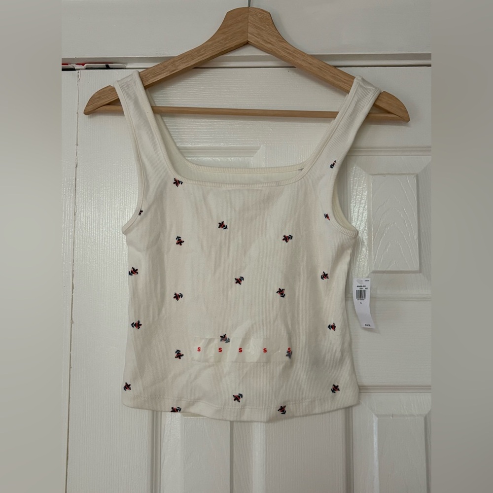 Old Navy Floral Embroidered Cream Tank Top Size Small NWT